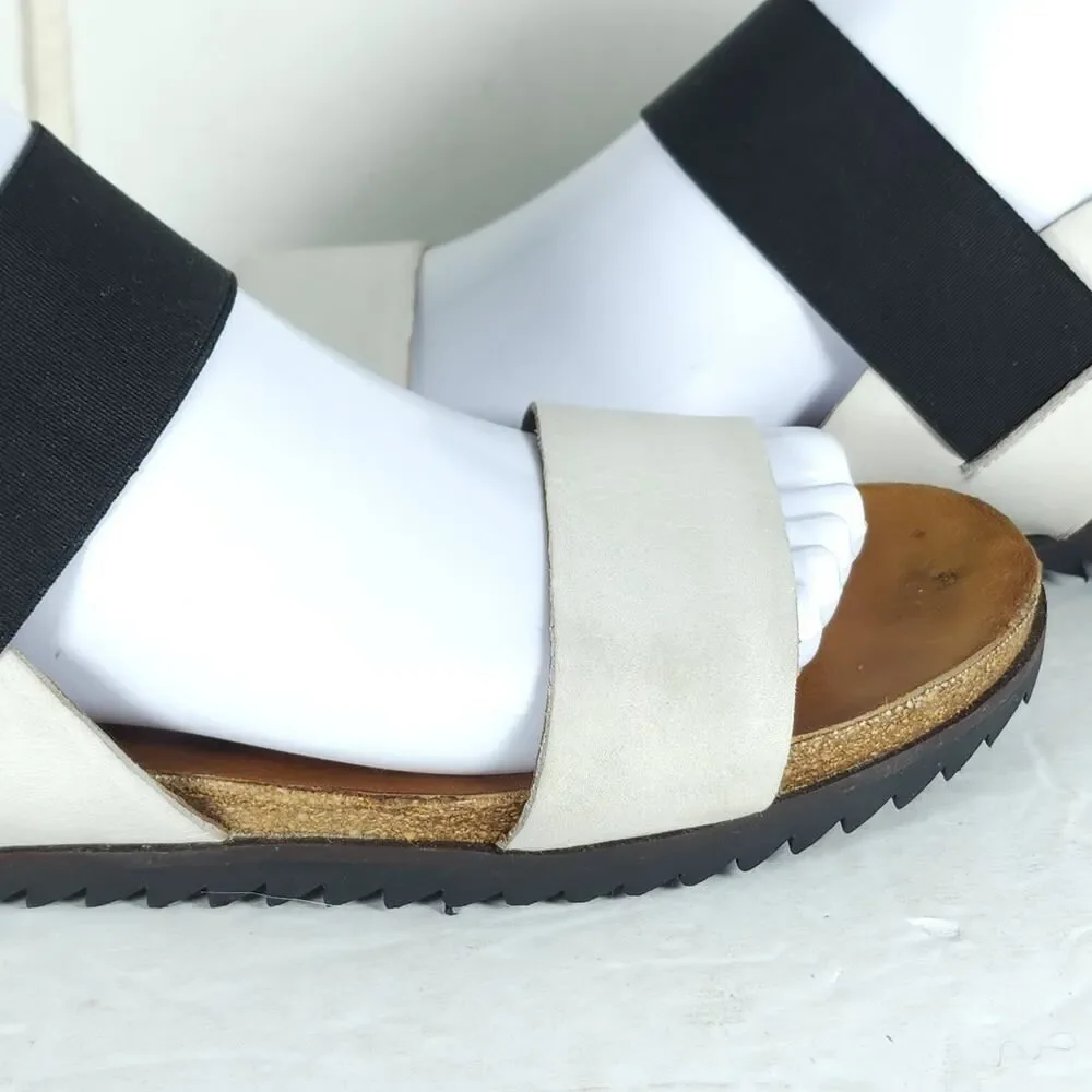 Miz Mooz Women's Astrid EU38 US7,5 Leather Ivory Elastic Strap Slip On Sandals